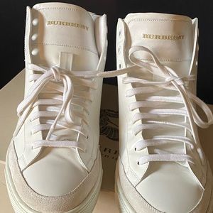 Men’s Burberry white leather hightop sneakers